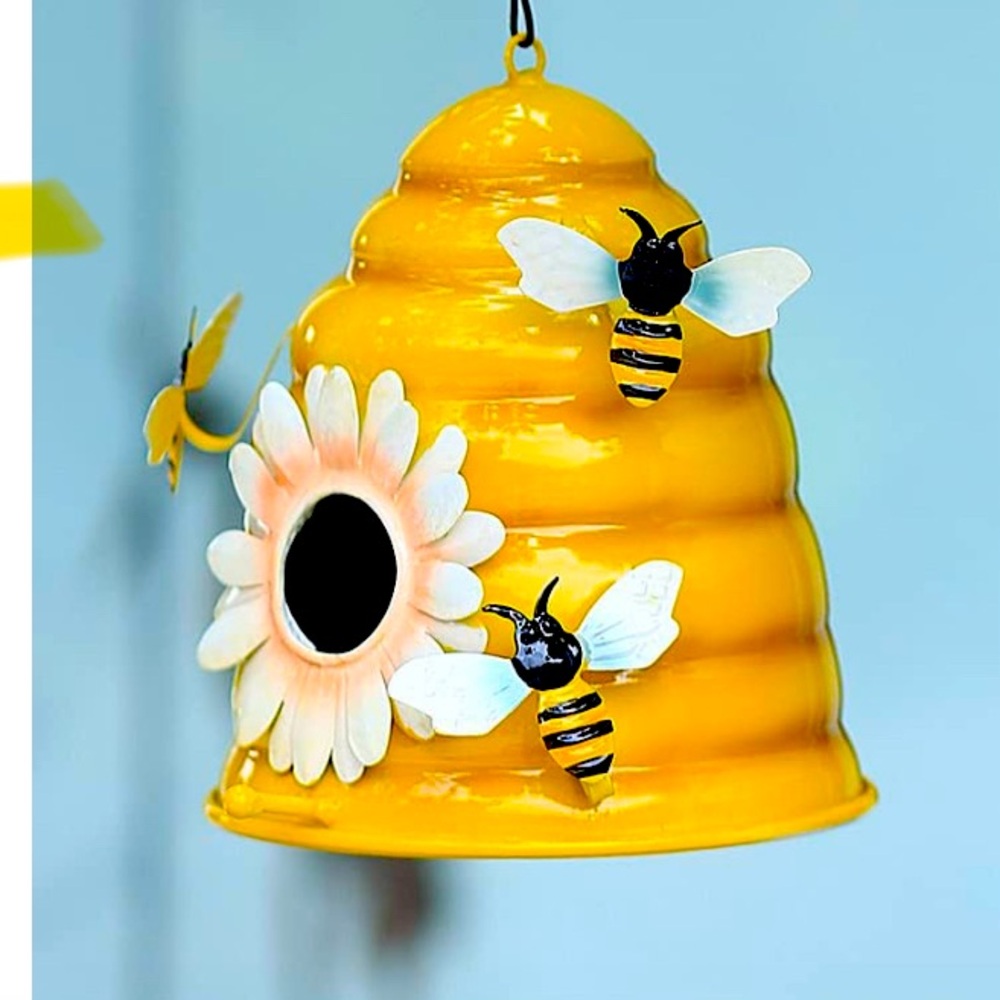Yellow Bee Hive Birdhouse